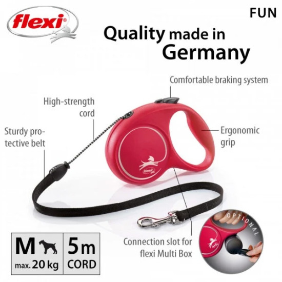 Lesa retractabila cu fir Flexi Fun M Rosu